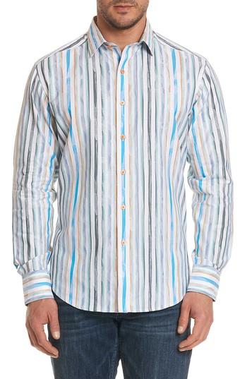 Men's Robert Graham Murals Classic Fit Stripe Sport Shirt - White