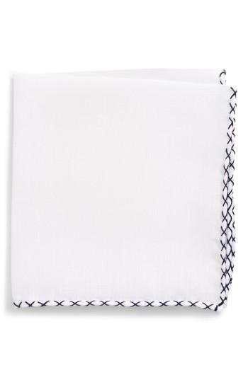 Men's Eleventy Solid Linen Pocket Square, Size - White