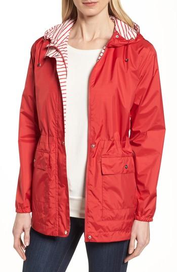 Women's Bernardo Solid To Stripe Reversible Jacket - Red