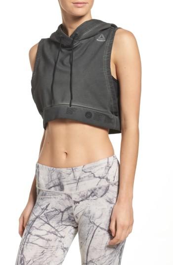 Women's Reebok Combat Glory Crop Hoodie - Grey