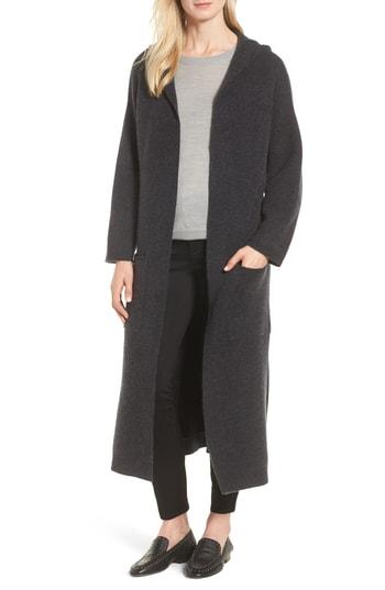 Women's Halogen Cashmere Hooded Duster, Size - Black
