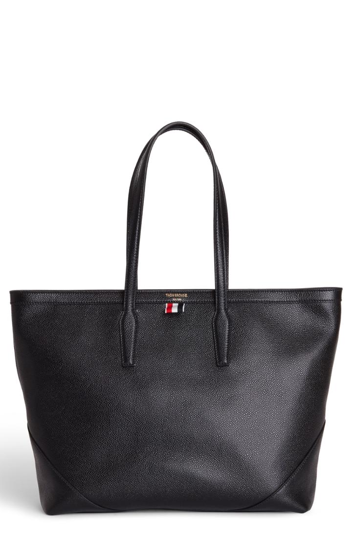 Thom Browne Pebbled Leather Tote - Black