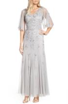 Women's Adrianna Papell Beaded & Embroidered Chiffon Evening Dress - Metallic