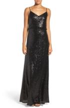 Women's Jenny Yoo Jules Sequin Blouson Gown With Detachable Back Cowl - Black