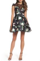 Women's Mac Duggal Lace Inset Floral Fit & Flare Dress - Black