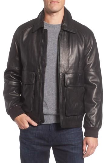 Men's Andrew Marc Lambskin Leather Aviator Jacket - Black