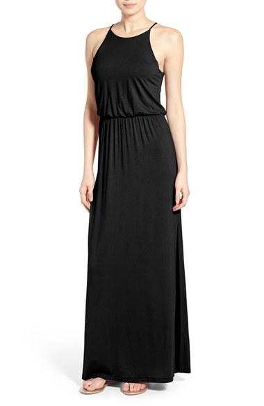 Women's Lush High Neck Maxi Dress - Black