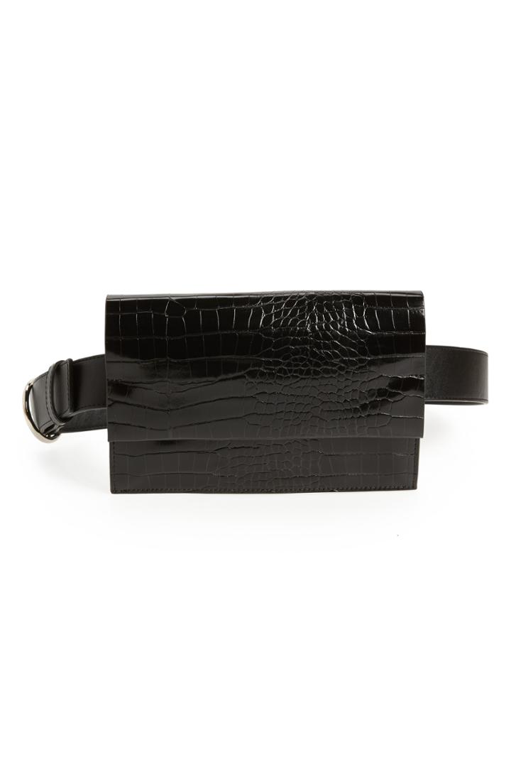 Women's Halogen Croc Embossed Faux Leather Belt Bag - Black
