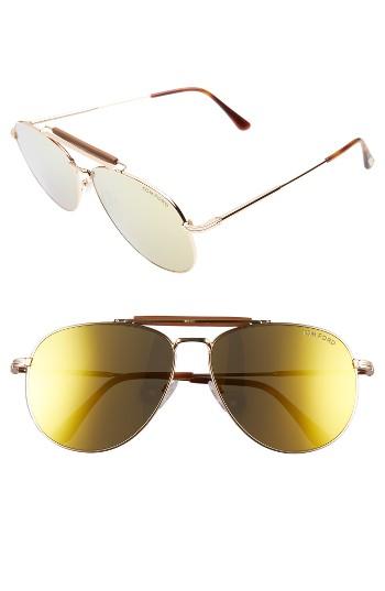 Women's Tom Ford Sean 60mm Aviator Sunglasses - Rose Gold/ Brown/ Gold Mirror