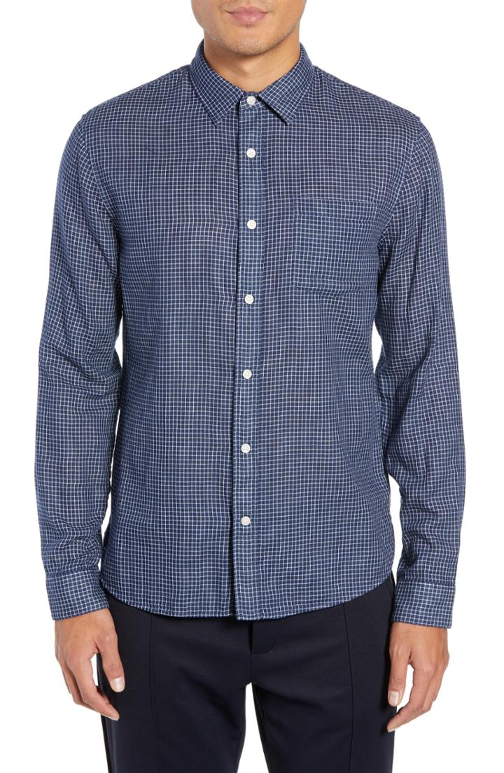 Men's Vince Classic Fit Double Knit Plaid Sport Shirt - Blue