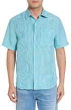 Men's Tommy Bahama Sand Standard Fit Check Linen Blend Sport Shirt, Size - Blue
