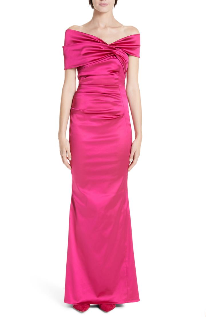 Women's Talbot Runhof Off The Shoulder Duchess Satin Gown - Pink