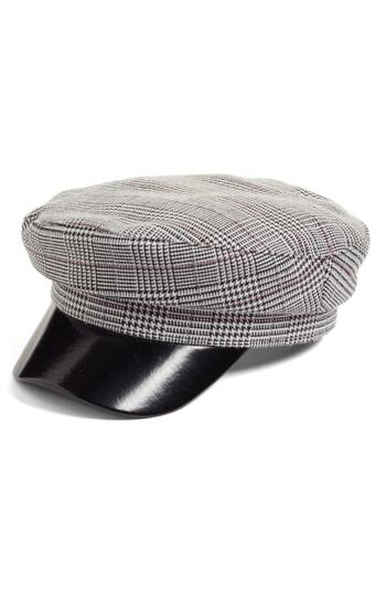 Women's Leith Faux Leather & Glen Plaid Baker Boy Hat - Black
