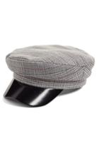 Women's Leith Faux Leather & Glen Plaid Baker Boy Hat - Black