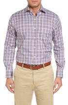 Men's Peter Millar Destination Regular Fit Plaid Sport Shirt, Size - Purple