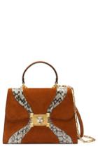 Gucci Small Iside Leather & Canvas Top Handle Satchel - Brown