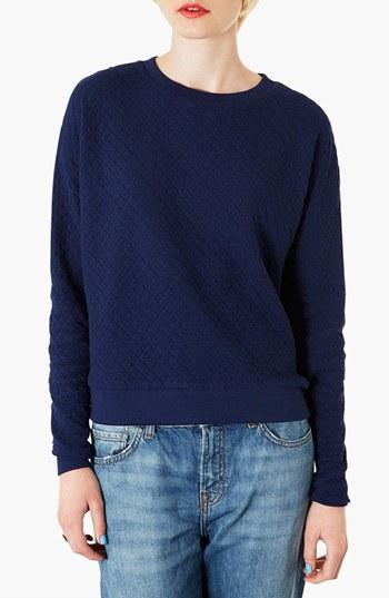 Topshop Quilted Sweatshirt Navy