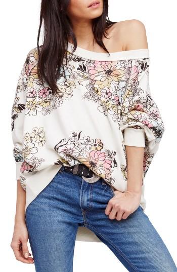 Women's Free People Go On Floral Pullover - Grey