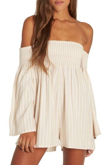 Women's Billabong Fox On The Run Off The Shoulder Romper - Beige