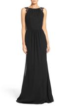 Women's Hayley Paige Occasions Lace Strap Gathered Chiffon Gown