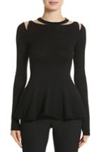 Women's Oscar De La Renta Illusion Cutout Peplum Sweater - Black