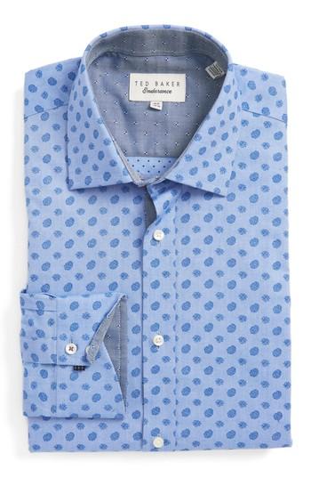 Men's Ted Baker London Midra Trim Fit Paisley Dress Shirt .5 - 34/35 - Blue