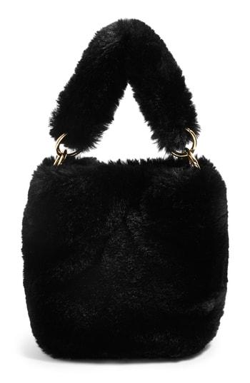 Topshop Teddy Faux Fur Bucket Bag - Black