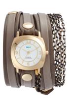 Women's La Mer Collections Odyssey Leather & Chain Wrap Strap Watch, 25.4mm