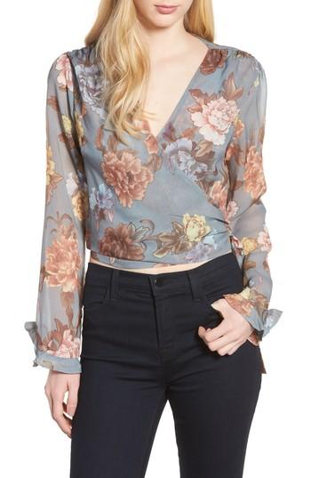 Women's Press Ruffle Sleeve Wrap Blouse - Grey