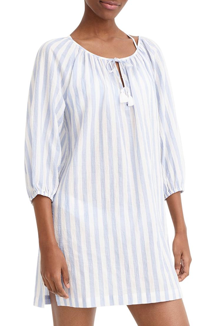 Women's J.crew Stripe Tassel Tie Beach Tunic - Blue