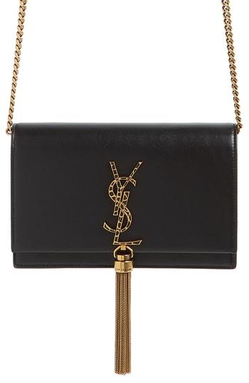 Women's Saint Laurent Kate Leopard Logo Wallet On A Chain - Black