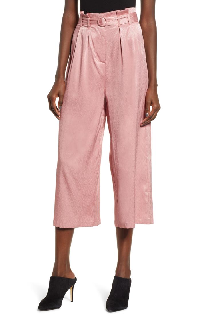 Women's The Fifth Label Lotti Paperbag Waist Wide Leg Crop Pants, Size - Coral