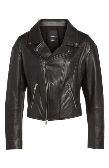 Women's Trouve Off The Shoulder Leather Moto Jacket - Black