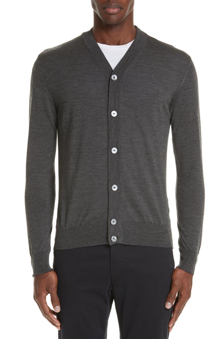 Men's Eleventy Trim Fit Merino Wool & Silk Cardigan, Size - Grey