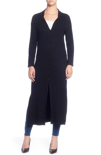 Women's Catherine Catherine Malandrino Rib Knit Long Sleeve Duster Sweater - Black