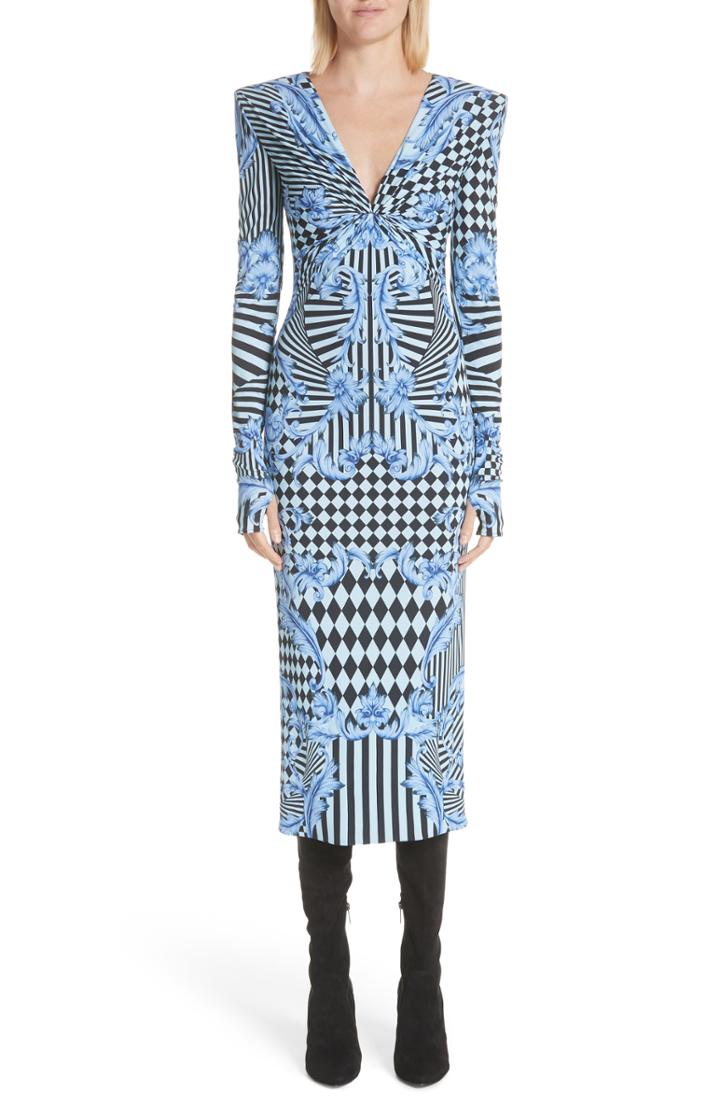 Women's Versace Mixed Print Jersey Dress Us / 42 It - Blue
