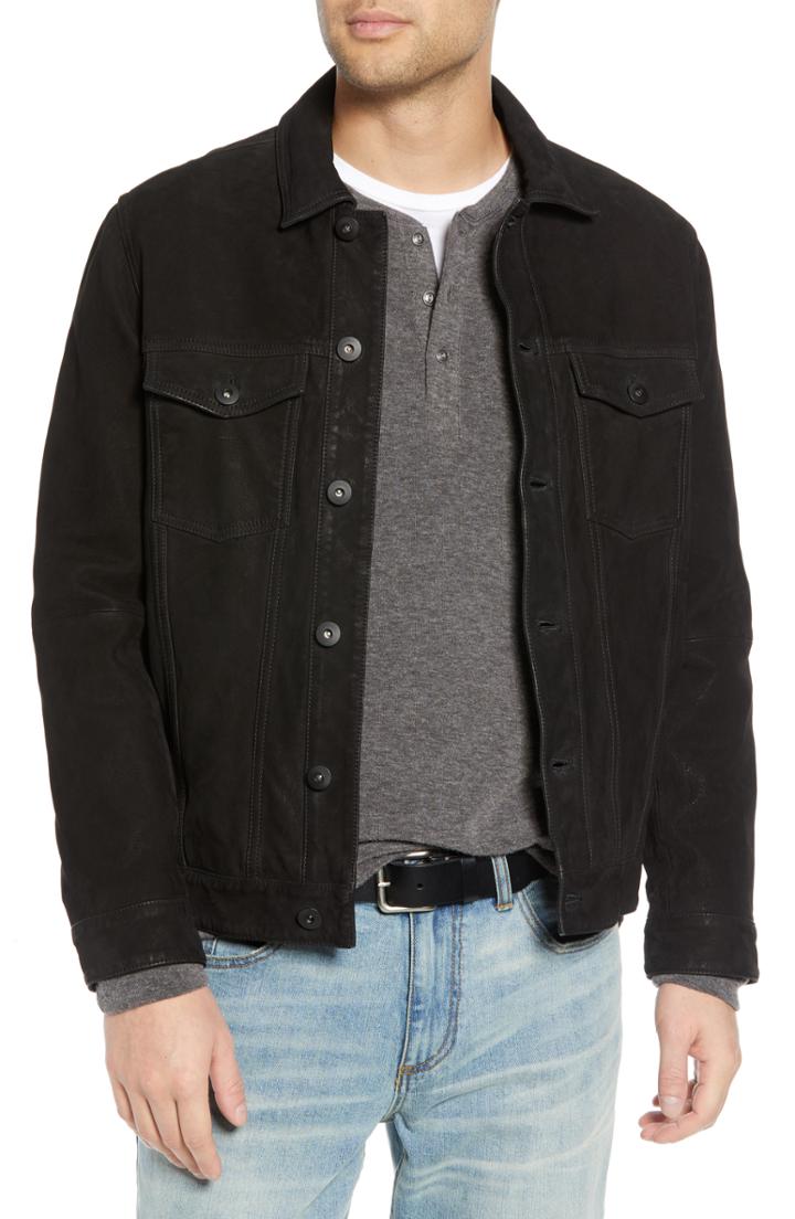 Men's Treasure & Bond Leather Trucker Jacket - Black