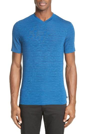 Men's Armani Collezioni Stripe V-neck T-shirt - Blue