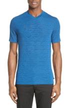 Men's Armani Collezioni Stripe V-neck T-shirt - Blue