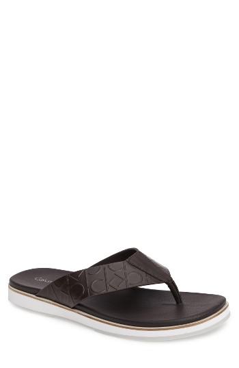 Men's Calvin Klein 'dex' Embossed Leather Sandal .5 M - Brown