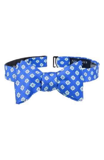 Men's Ted Baker London Micro Daisy Floral Silk Bow Tie, Size - Blue