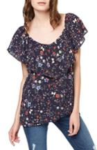 Women's Sanctuary Eva Ruffle Neck Floral Print Top - Blue