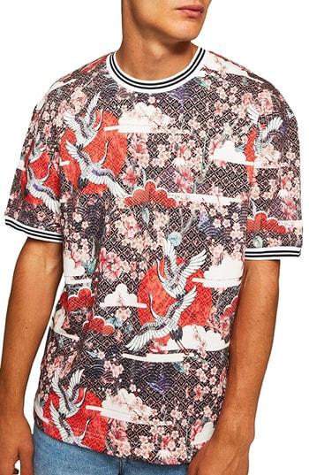 Men's Topman Japanese Tile Print Short Sleeve Sweatshirt - Red