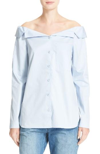 Women's Tibi Notch Collar Off The Shoulder Poplin Shirt