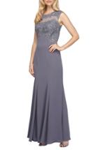 Women's Alex Evenings Embroidered Illusion Fit & Flare Gown