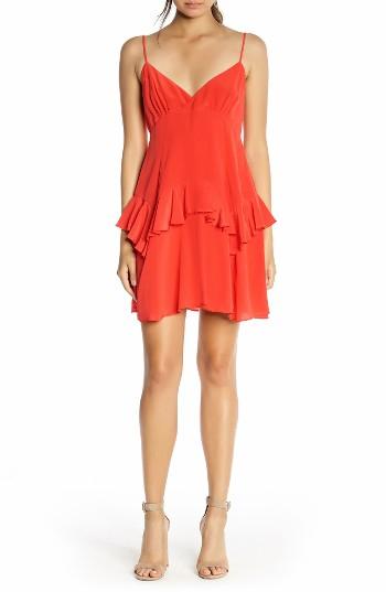 Women's Kendall + Kylie Ruffle Silk Slipdress - Red