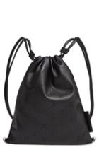 Stella Mccartney Perforated Logo Mini Faux Leather Drawstring Backpack - Black