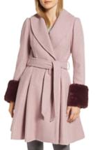 Women's Ted Baker London Faux Fur Cuff Skirted Coat - Pink