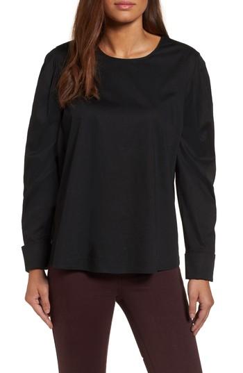 Petite Women's Pleione Bishop Sleeve Blouse P - Black