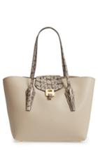 Michael Kors Large Bancroft Leather Tote With Genuine Snakeskin Trim - Beige